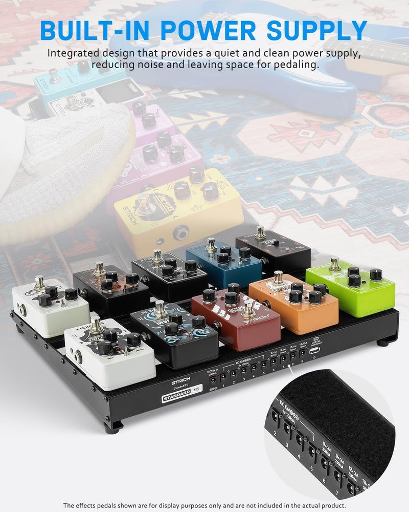 STRICH Guitar Pedal Board with Built-in Power Supply, Pedal Board 15 x 11" 2.17LB Lightweight Aluminum Alloy, PedalBoard with Pedal Cables, Bag, Hook Loop Strips PB-S15 - Image 2